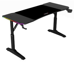 Pevný herní stůl 140x60cm, RGB LED, výběr výšky, melamin, carbon, LT-H1214 BK