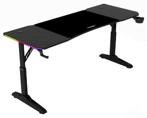 Pevný herní stůl 160x60cm, RGB LED, výběr výšky, melamin, carbon, LT-H1216 BK