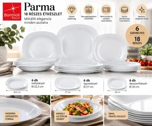 Bormioli Rocco Parma 18 részes étkészlet 6 személyre fehér opálüveg szögletes forma