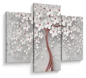 Kép - Egy fehér fa képe virágokkal, rózsaarany (90x60 cm)