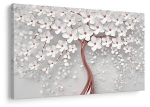 Kép - Egy fehér fa képe virágokkal, rózsaarany (90x60 cm)