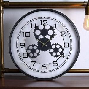 Fogaskerekes falióra 48 cm – steampunk clockwork stílus, fekete fém és fa dizájnnal