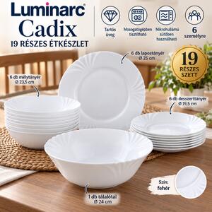 Luminarc Cadix 19 részes étkészlet 6 személyre fehér üveg 24 cm-es tálalótállal