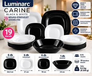Luminarc Carine Black & White 19 részes étkészlet 6 személyre fekete-fehér üveg