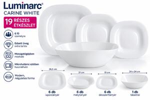 Luminarc Carine White 19 részes étkészlet 6 személyre tálalótállal fehér üveg