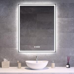 Fekete keretes Loft stílusú LED tükör 70x90cm | Páramentesítő - Óra - Fényerő és színhőmérséklet szabályozás | Welland Luxury-Line Loft G1102