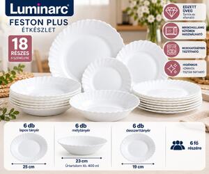 Luminarc Feston Plus 18 részes étkészlet 6 személyre fehér üveg