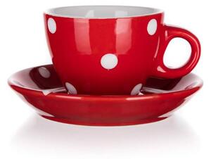 Kerámia csésze alátéttel DOTS 100 ml, piros, pöttyös