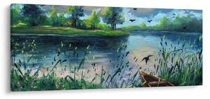 Kép - olajfestmény, Nyári este a tónál (120x50 cm)