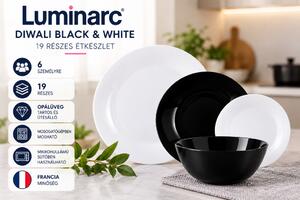 Luminarc Diwali Black & White 19 részes étkészlet 6 személyre fekete-fehér opálüveg