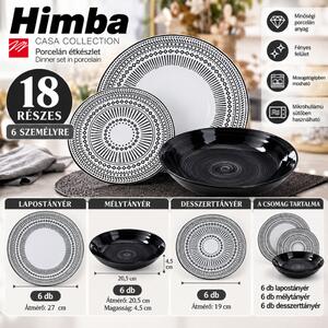 Casa Collection Himba 18 részes porcelán étkészlet 6 személyre fekete-fehér