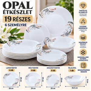 OPAL 19 részes étkészlet 6 személyre szögletes rózsaszín virágmintás