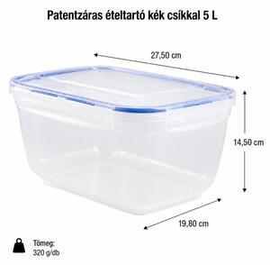 Patentzáras ételtartó kék csíkkal 5 L 14,5x19,8x27,5 cm