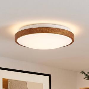 Lindby LED mennyezeti világítás Mynte, Ø30cm, faoptika, műanyag, Világos fa, Nappali / Étkező, Műanyag, Modern