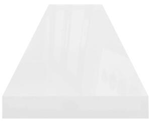 2 db magasfényű fehér mdf fali polc 120 x 23,5 x 3,8 cm