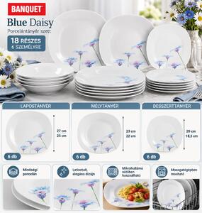 Banquet Blue Daisy 18 részes porcelán étkészlet 6 személyre kék-lila virágmintás