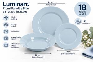 Luminarc Plumi Paradise Blue 18 részes étkészlet 6 személyre világoskék edzett opálüveg