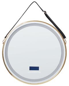 LED fürdőszobai tükör DAROIS 60 cm 60 cm Beépített Bluetooth Hangszóróval Arany