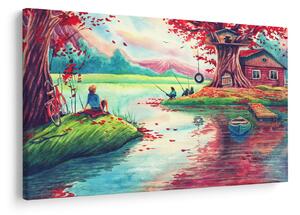 Kép - akvarell, Öböl egy hegyi faluban (90x60 cm)