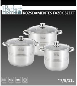 Indukciós, rozsdamentes fazék szett üvegfedővel 7-9-11 literes