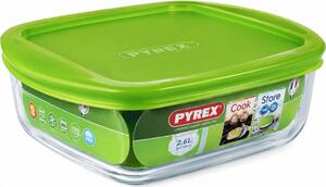 PYREX COOK&STORE Szögletes sütőtál műanyag fedővel 1 L 20x17 cm áttetsző-zöld