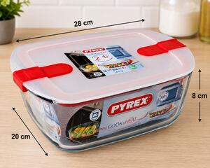 PYREX COOK&HEAT Téglatest sütőtál műanyag tetővel 2,5 L 28x20x8 cm áttetsző