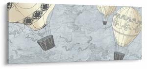 Kép - léggömbök a város felett, hűvös tónusok (120x50 cm)