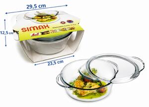 SIMAX Hőálló sütőtál mély kerek tál 3,3 L tetővel 29,5x23,5x12,5cm áttetsző