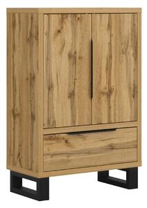 Komód Avicavu 128, Laminált forgácslap, 135x89x45cm, Wotan tölgy, Fekete