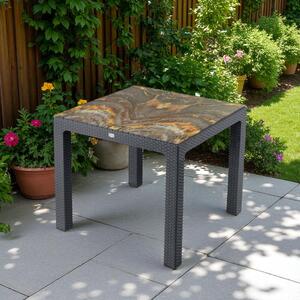 Rattan kerti asztal színes üveggel 90x90 cm - antracit színben