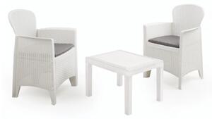 AKITA Balkon kerti garnitúra szett fehér rattan hatású asztal 59x46x40 cm 2 db fotel 59x57x85,5 cm