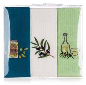 OLIVES Konyharuha 3 db-os olíva mintás 45x70 cm