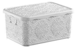 TÁROLÓDOBOZ SZÖGL. TETŐVEL MŰA. 30L 4 SZÍN "LACE" 23*33,8*47,8CM