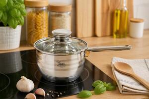 Lábas nyeles Inox 2,2L üveg fedővel Happy Cooking RS-1138