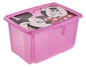 Tárolódoboz tetővel 45L Minnie Mouse pink áttetsző