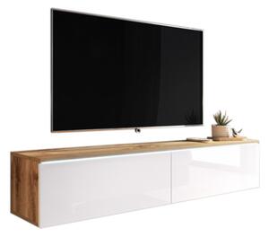 MENDES D 140 TV asztal, 140x30x32, tölgy wotan/fehér fényes + LED