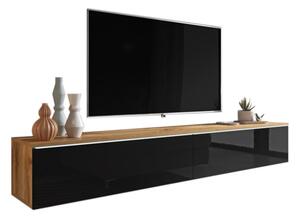 MENDES D 180 TV asztal, 180x30x32, tölgy wotan/fekete fényű + LED