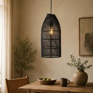 Ibiza Noire kézzel készült fekete rattan lámpabúra – 19 × 19 × 43 cm