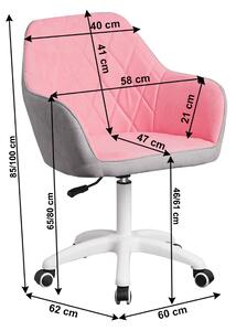 KONDELA Irodai szék, szövet rózsaszín/szürke/fehér, SANTY