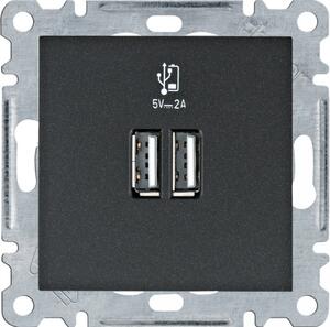 Hager Lumina WL4213 USB dupla töltő 2.0 A fekete burkolattal, keret nélkül, IP20