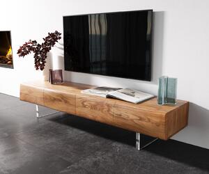DELIFE TV szekrény New Live-Edge 175 cm akác természetes 4 ajtós akril láb