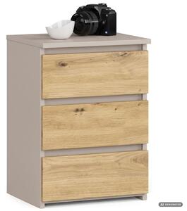 AKORD CLP CL3/40 Éjjeliszekrény Laminált Kaszmir / Artisan Tölgy 3 Fiókos