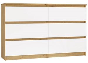 Aldabra M6 120 fiókos szekrény, 120x75x30 cm, tölgy-fehér