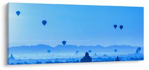 Kép - léggömbök a táj felett (120x50 cm)