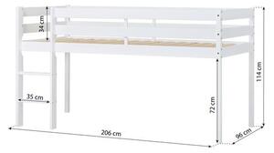 Hoppekids ECO Comfort félmagas ágy 90x200 cm fehér színű