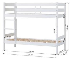 Hoppekids ECO Comfort emeletes ágy 70x160 cm, fehér színű