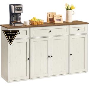 SONGMICS HOME HOPU tálalószekrény, 140 cm, antik fehér–mézbarna