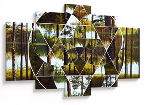 Kép - Geometrikus kollázs a skandináv erdők hátterében (150x105 cm)