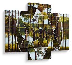 Kép - Geometrikus kollázs a skandináv erdők hátterében (90x60 cm)