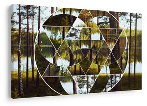 Kép - Geometrikus kollázs a skandináv erdők hátterében (90x60 cm)